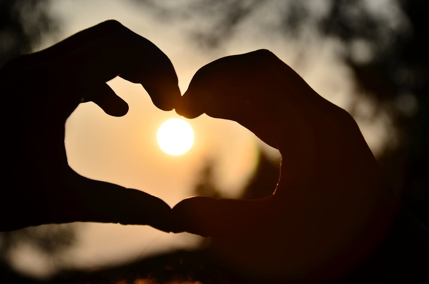 Hands forming a heart against a warm sunset